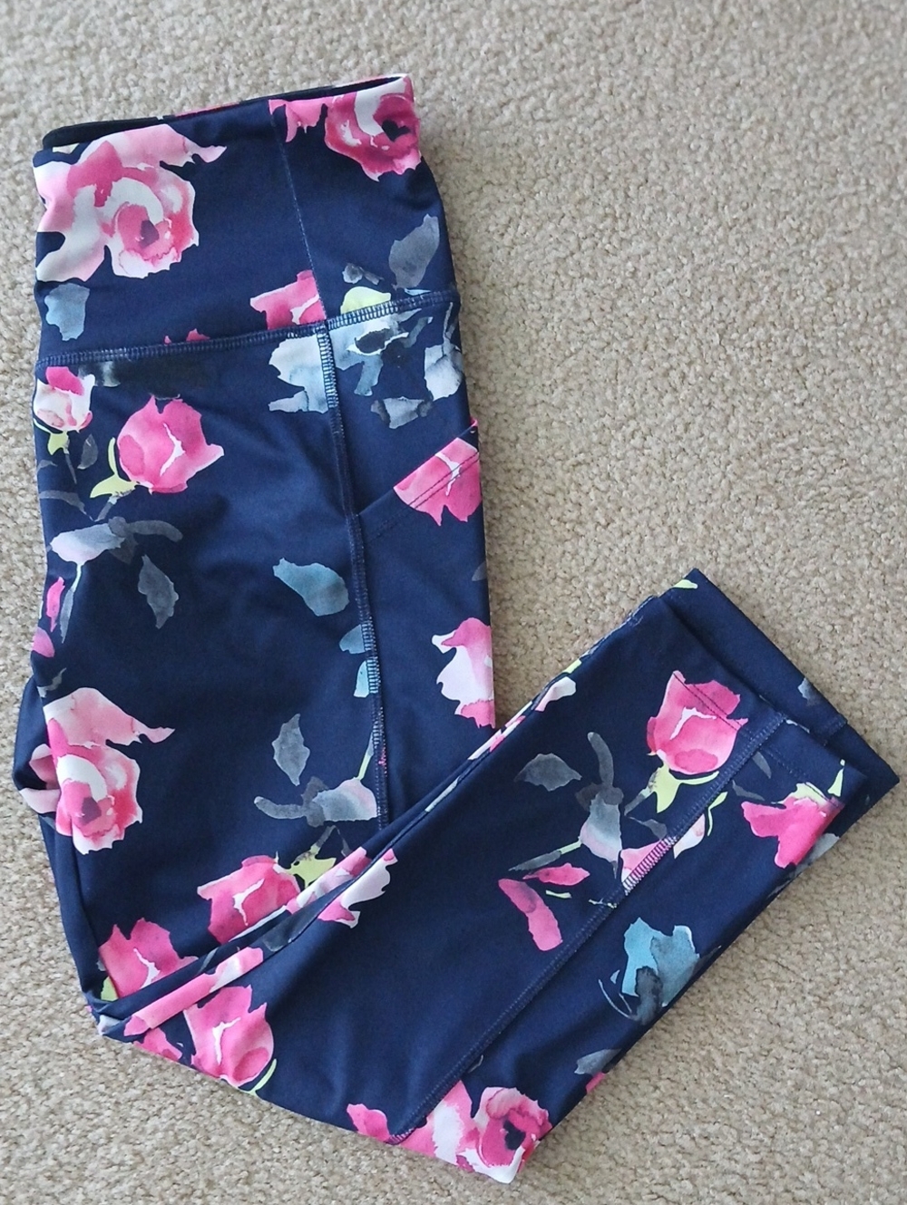VOGO Athletica Navy Leggings with Pink Floral Print